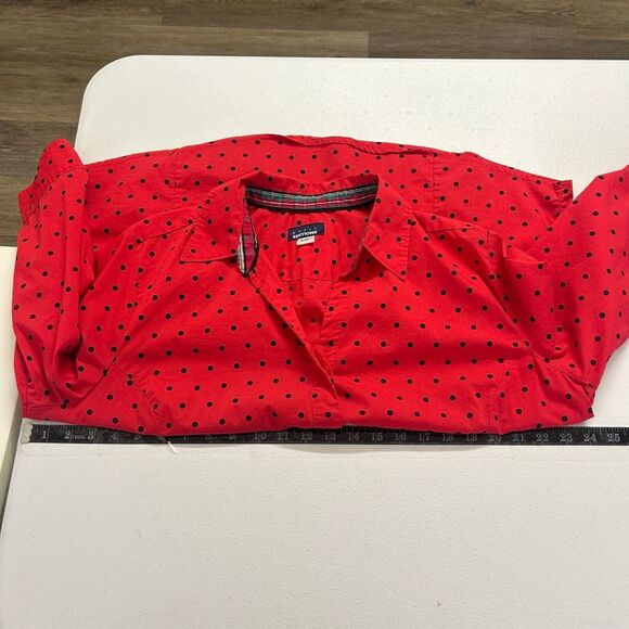 Vintage Basic Editions Red Black Polka Dot Button Up Blouse XXL‎ Sears Cotton - Picture 9 of 11